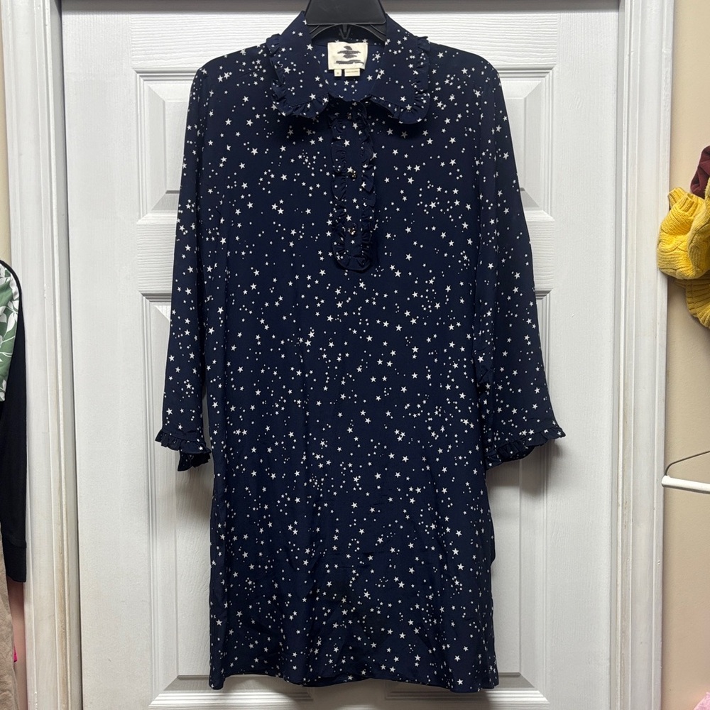 Kate Spade Navy and White Star Dress with Ruffle Trim medium